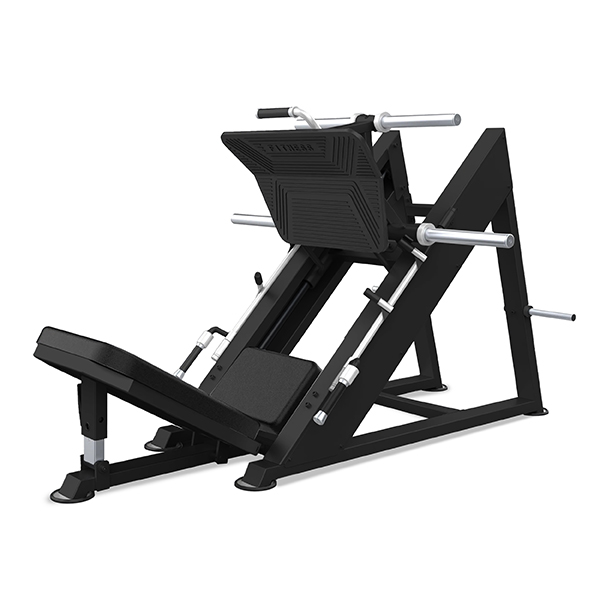 Prensa de piernas atlética profesional con diseño inclinado a 45° que fortalece piernas y muslos